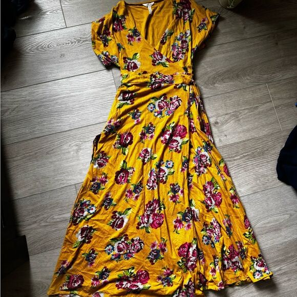MATILDA JANE MUSTARD YELLOW SIZE MEDIUM ALANA FLORAL WRAP DRESS - Picture 3 of 11